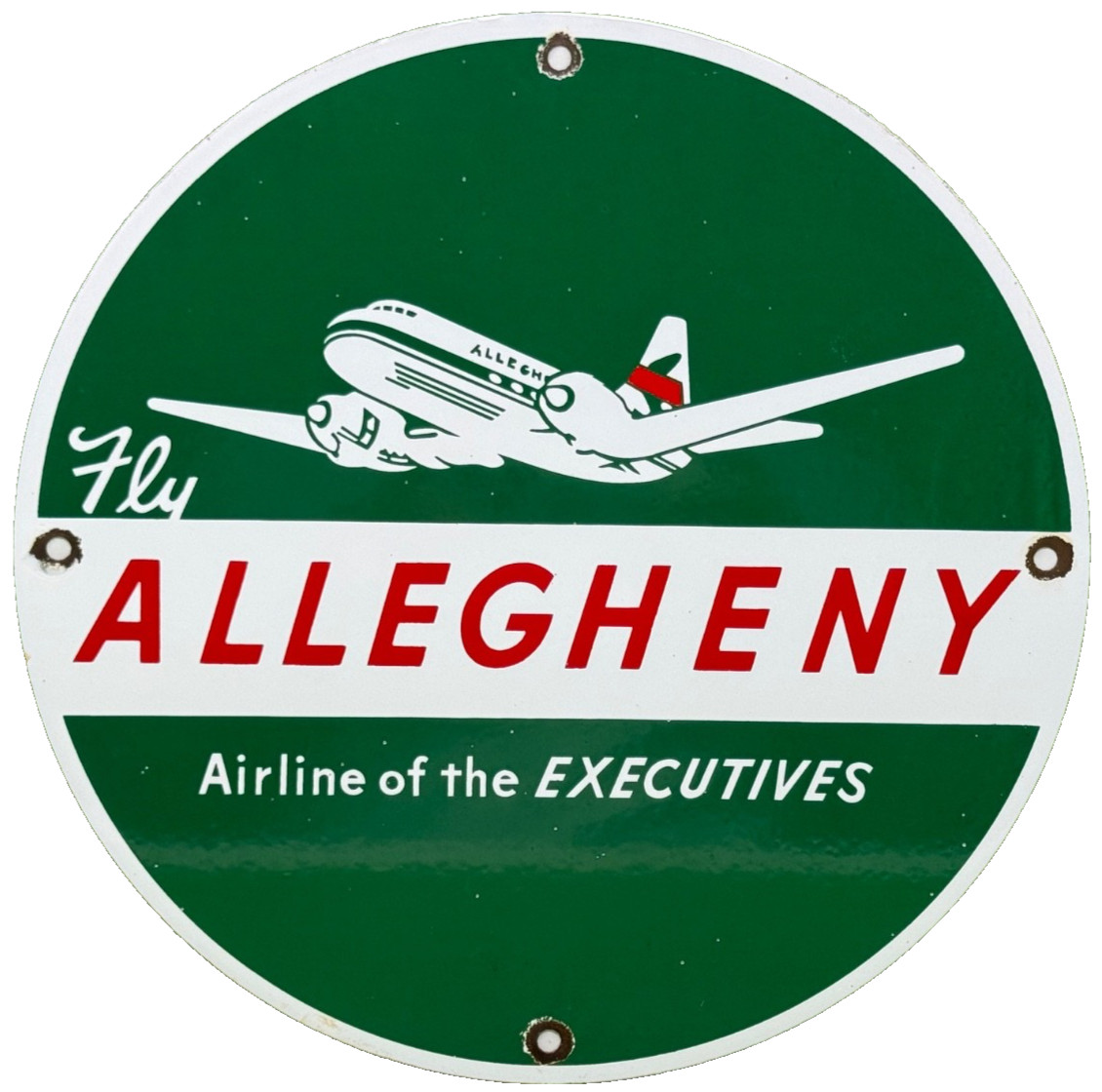 VINTAGE ALLEGHENY AIRLINES PORCELAIN SIGN AIRPORT AVIATION GAS OIL EXECUTIVES