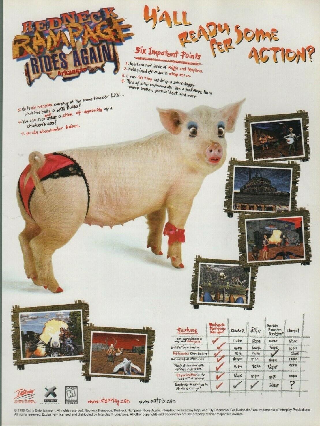 Redneck Rampage Rides Again 1998 Vintage Promo Print Ad PC Game Interplay Art