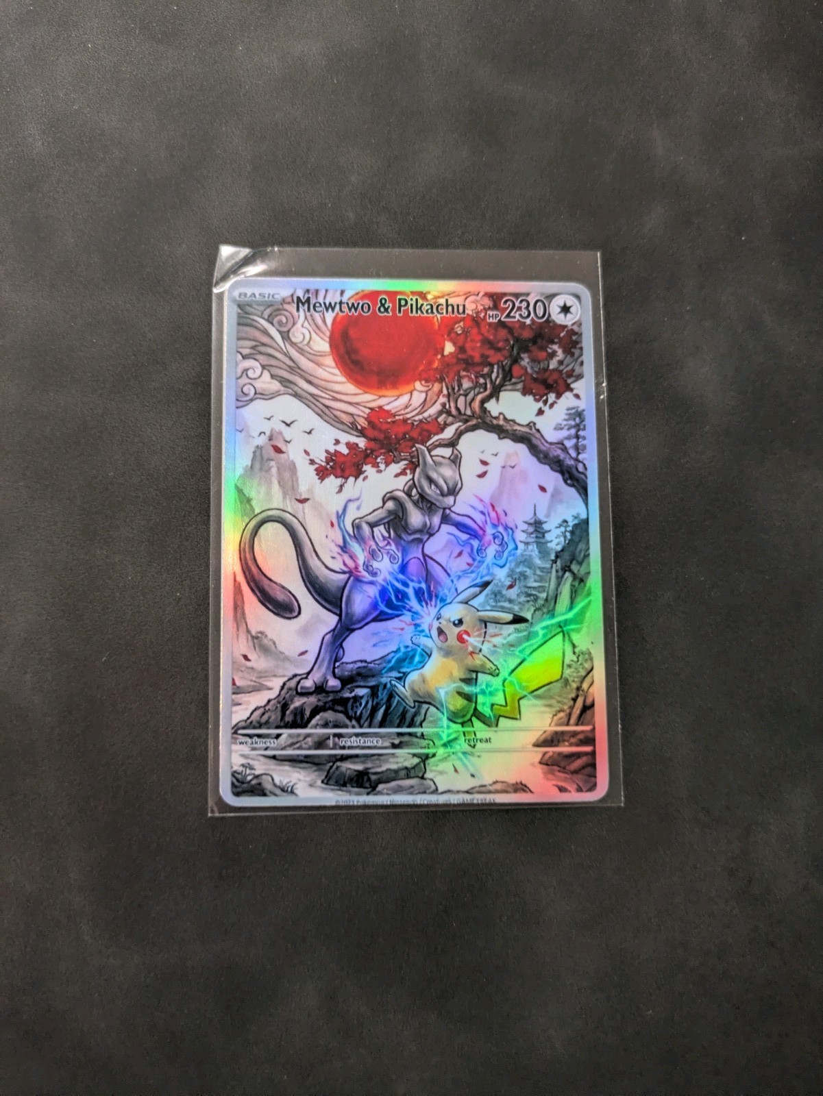 Red Sun Style Pikachu & Mewtwo Holographic Display Card