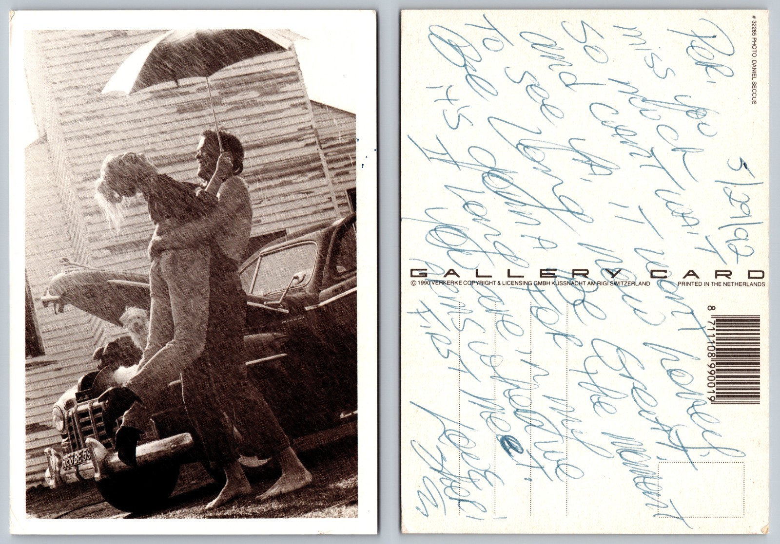 Continental Couple In Rain Gallery Card Postcard