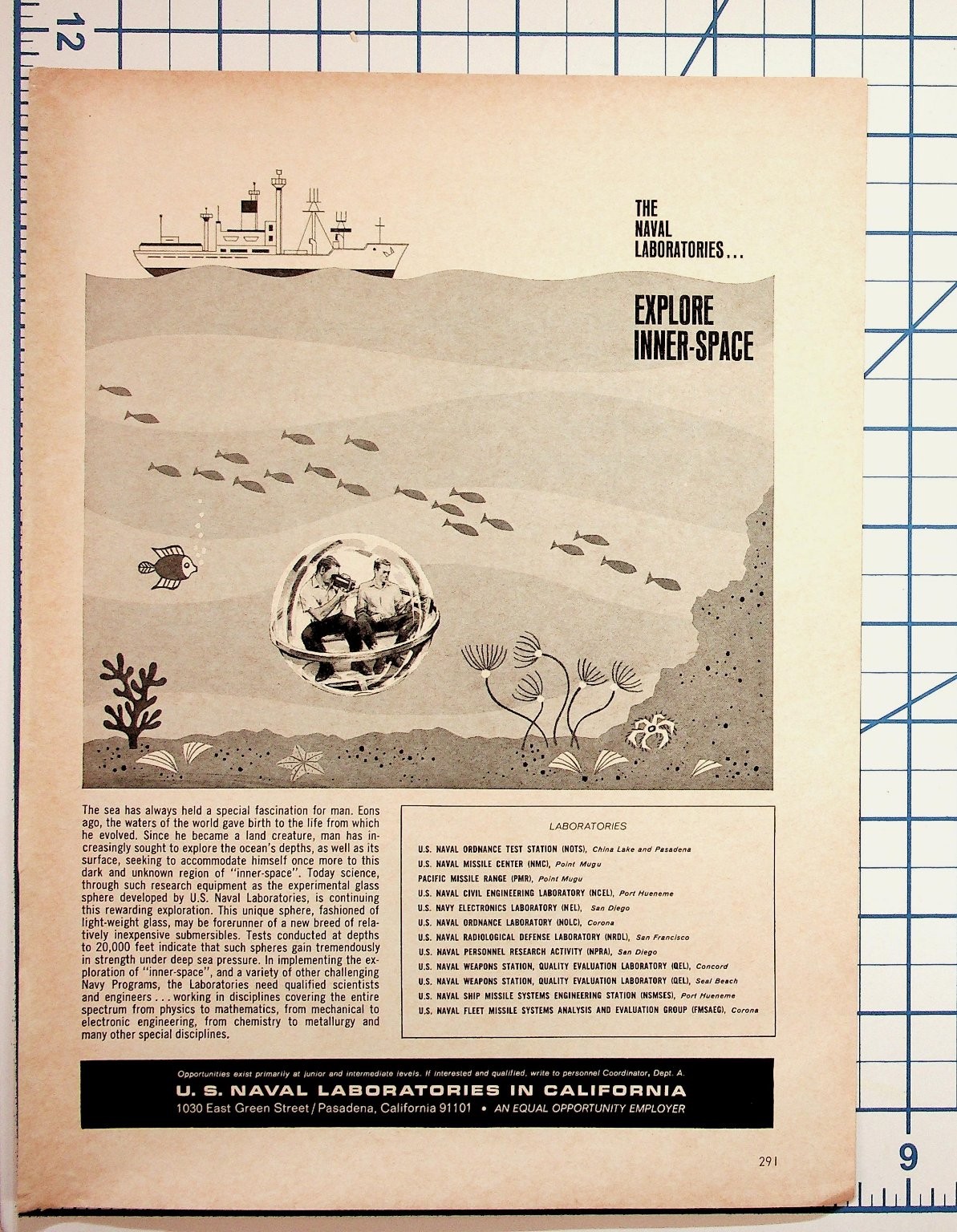 US Naval Laboratories Explore Inner-Space Vintage Print Ad California