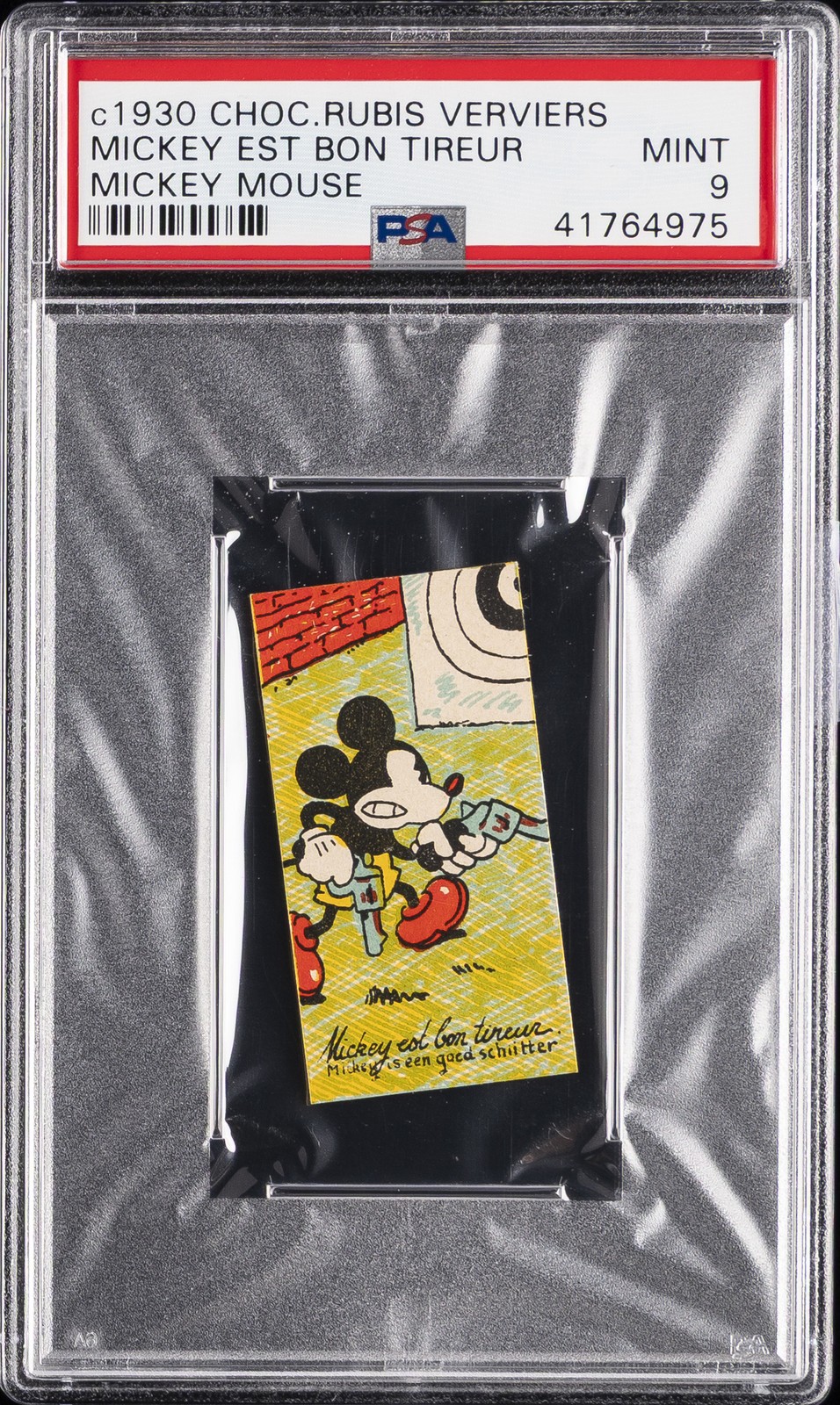 1930 CHOCOLATERIE RUBIS VERVIERS MICKEY MOUSE MICKEY EST BON TIREUR PSA 9