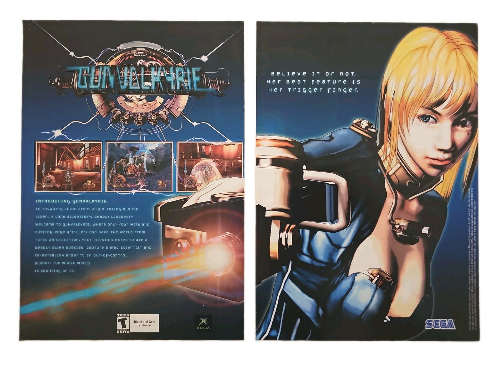 Gunvalkyrie Xbox 2002 Original 2 Page Sega Print Ad - 10.5