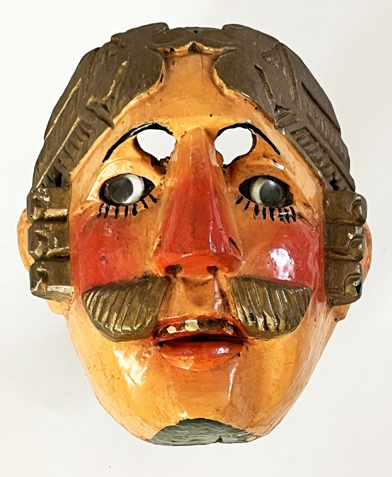 VTG GUATEMALAN HAND CARVED WOOD FOLK ART SPANIARD CONQUISTA DANCE MASK GUATEMALA