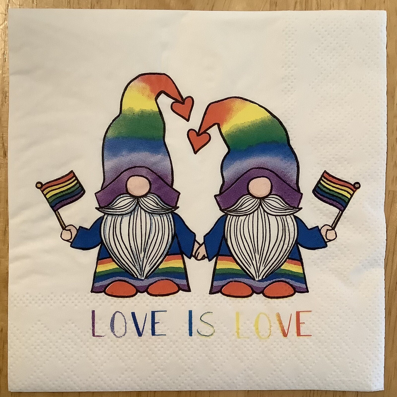 TWO Love Is Love Gnomes Paper Napkins Decoupage Rainbow Pride Flag
