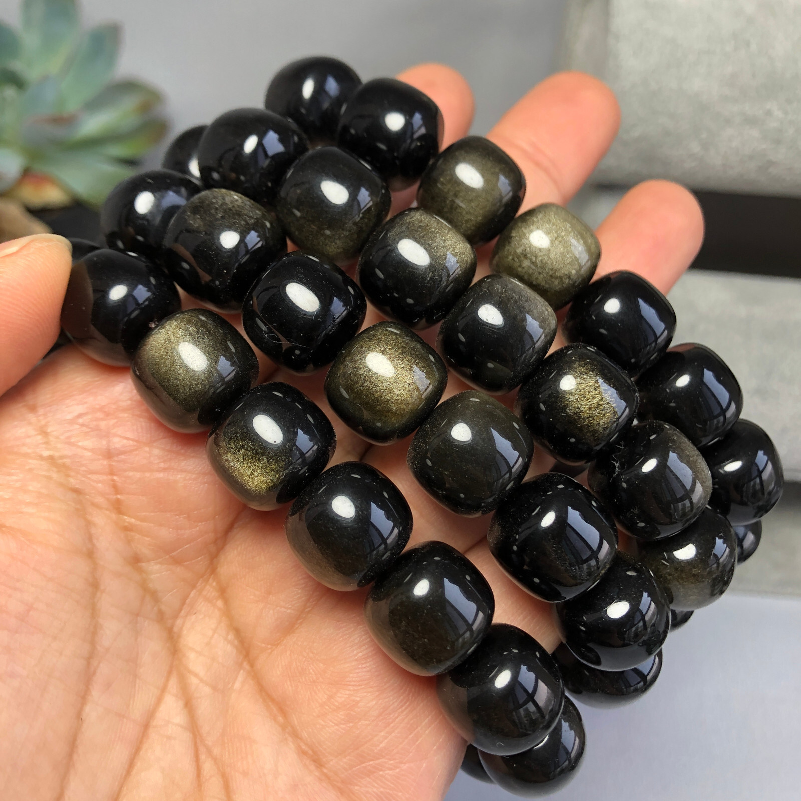 4pcs wholesale Natural Golden obsidian quartz Crystal beads bracelet 14-12mm