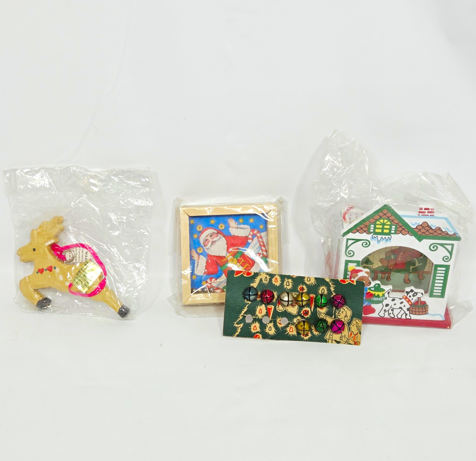 DAKIN Vintage 1992 Wood & Metal Christmas Hanging Santa Ornaments Lot 3pc