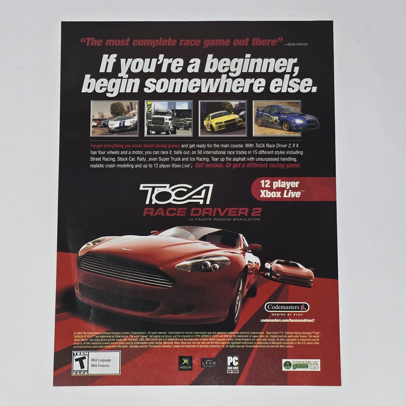 Toca Race Driver 2 Codemasters Xbox PC Print Ad/Poster Official Promo Art