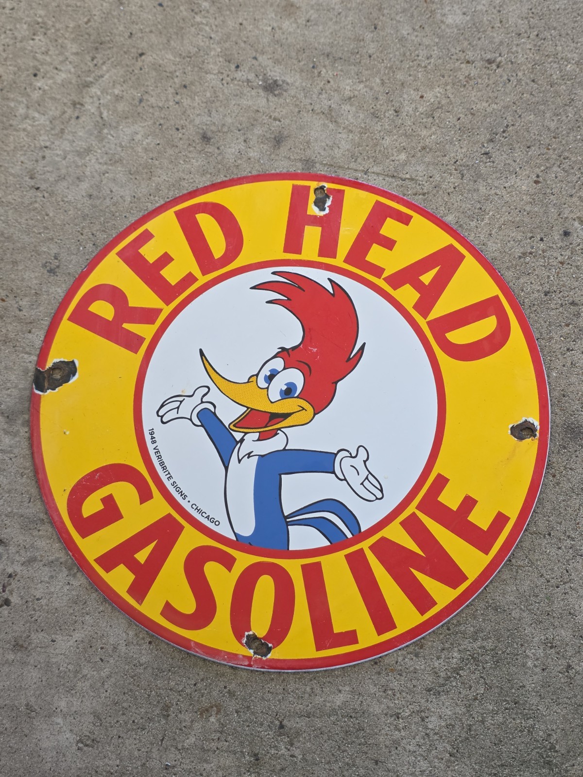VINTAGE RED HEAD GASOLINE PORCELAIN SIGN, GAS STATION, PUMP SIGN  12\