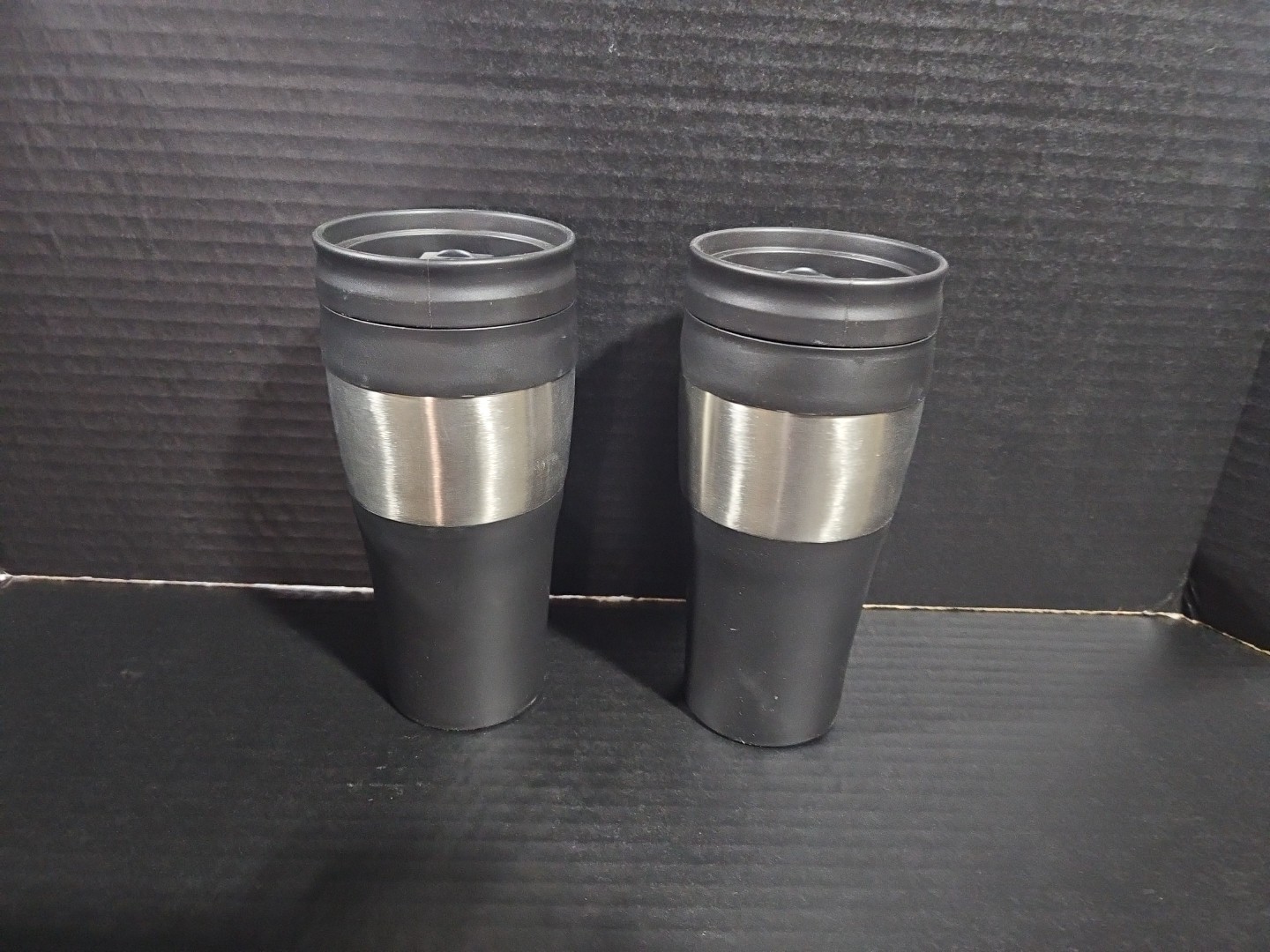 2x Black 16oz Travel Mug w/ Lid