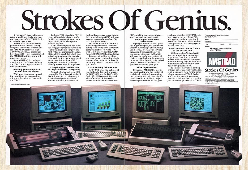 1987 Amstrad PC1640 Original Print Advertisement v2