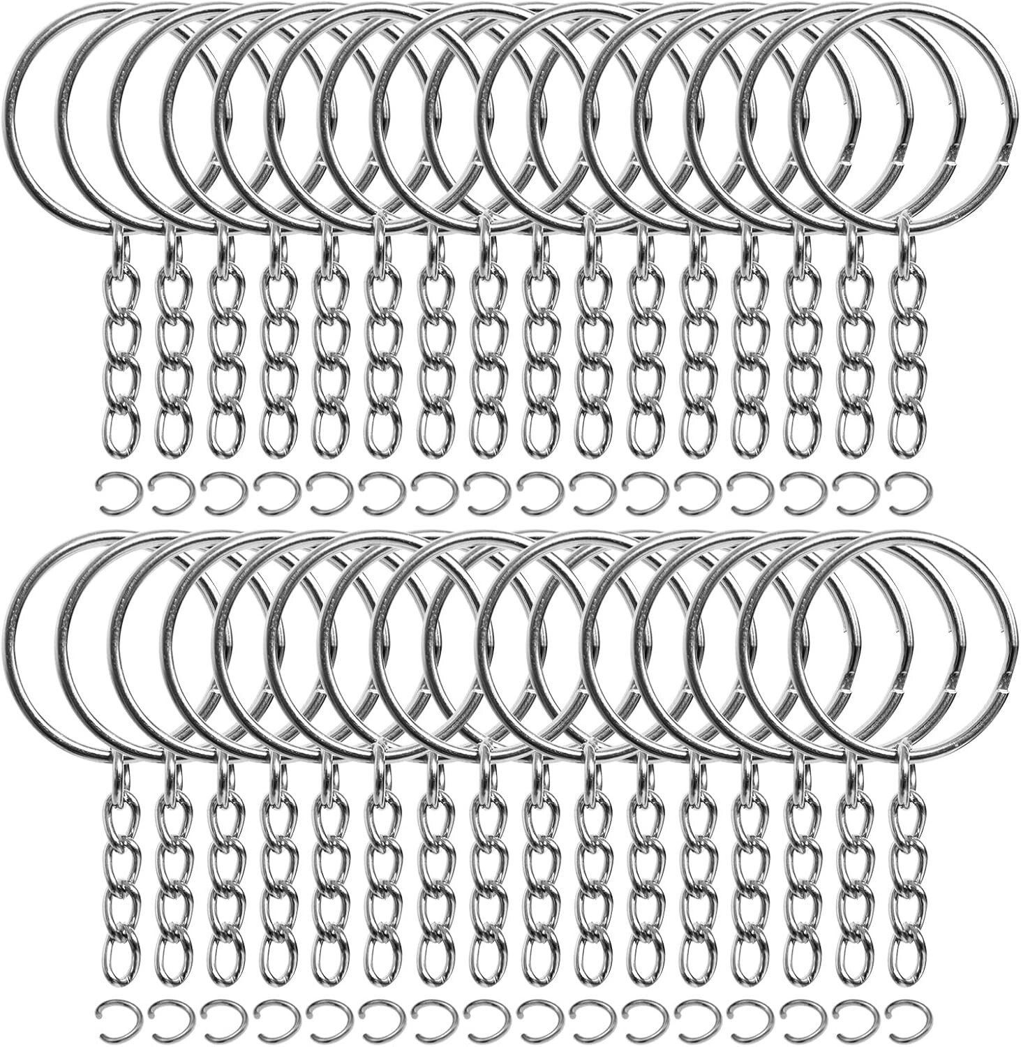 50PCS Bulk Keychains Set, Split Keychains Rings with Chain 1 Inch, Key Rings,
