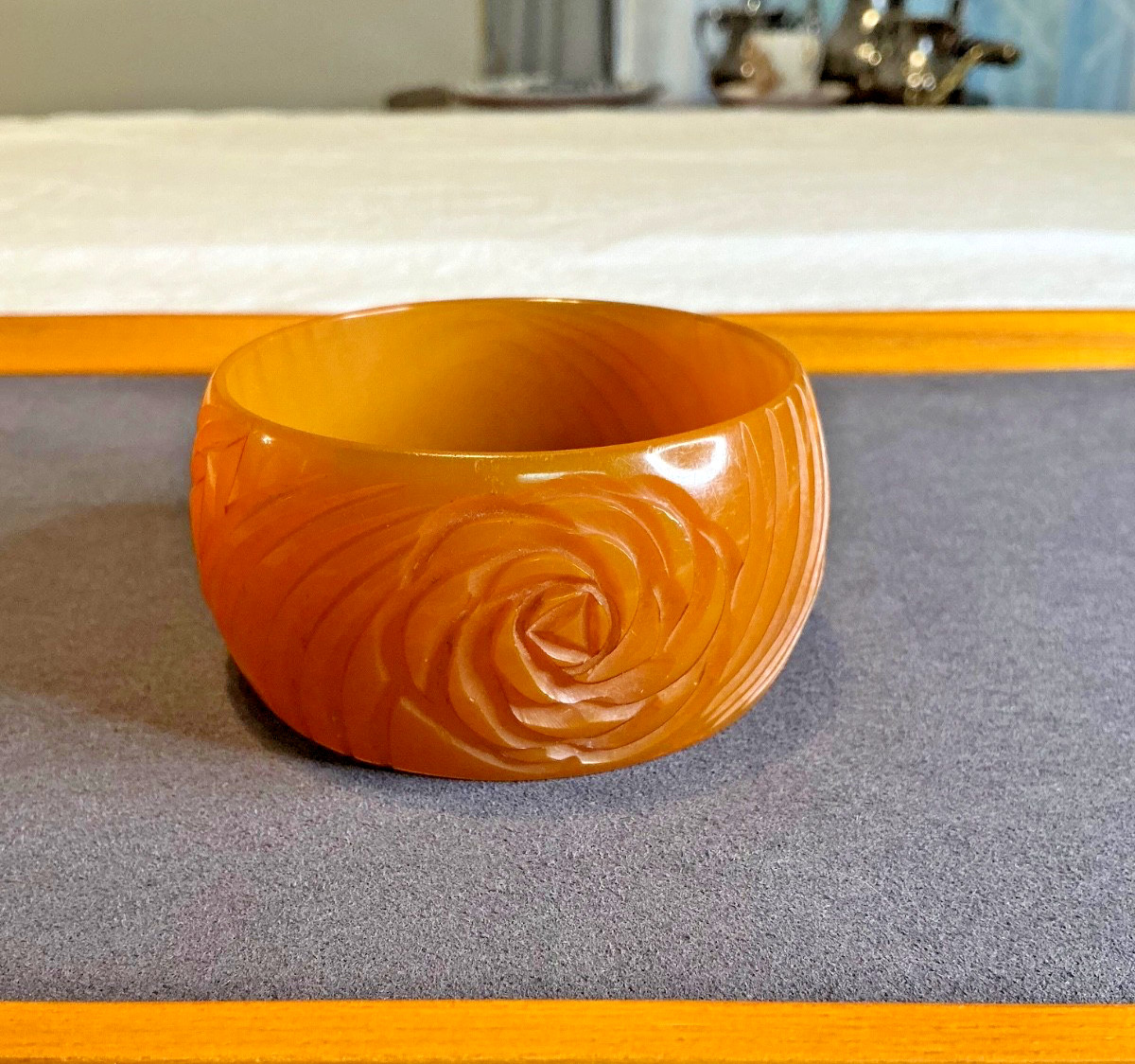 Vintage MCM Deeply Carved Butterscotch Bakelite Bracelet