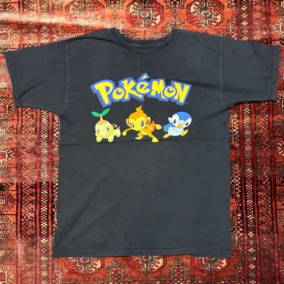 Nintendo Pokemon Chimchar Turtwig Piplup Graphic T-Shirt Black Size L