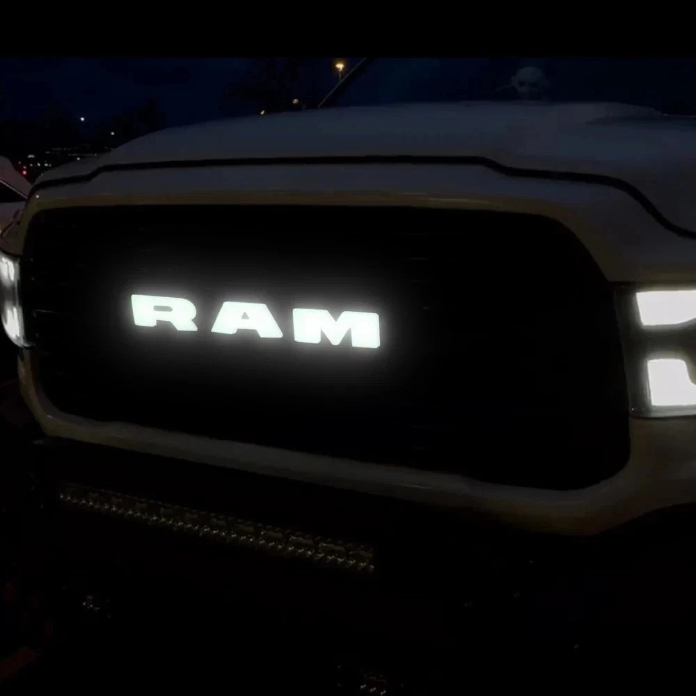 2019–2023 RAM 1500 LED Lighted Grille Emblem – Black Finish Illuminated Front Ba
