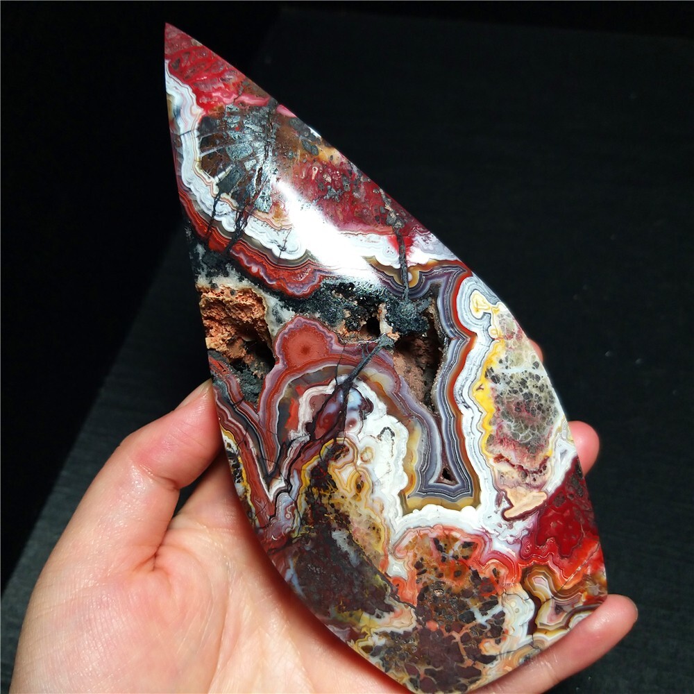 TOP 373G Natural Polished Mexico Banded Agate Crystal Stone Collection QH06