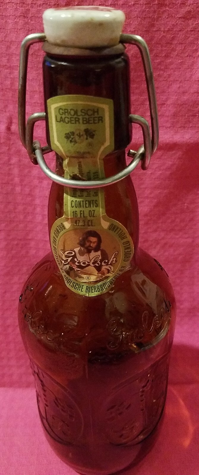 VTG Grolsch GEORGIA Lager Beer Bottle Porcelain Wire Lid Holland 16 Oz