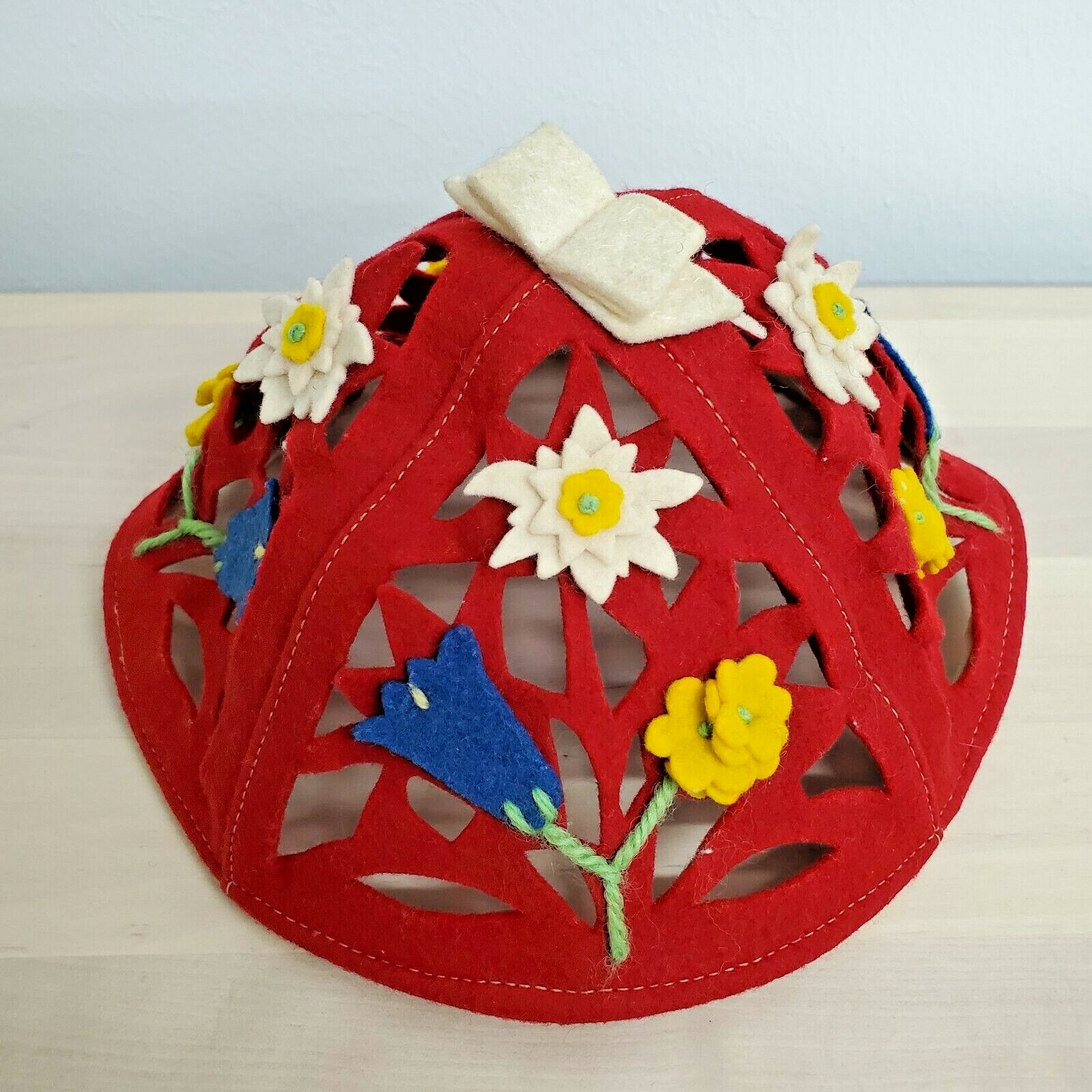 Vintage 1940s 1950s German Eidelweiss Hat Bavarian Handmade Kids Red