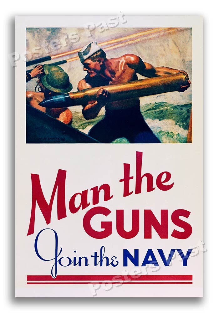 “Man the Guns - Join the Navy” 1942 Vintage Style World War 2 Poster - 16x24