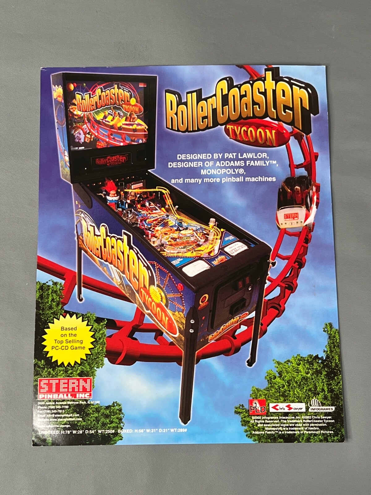 Rollercoaster Tycoon Flyer New NOS PROMO Stern Pinball Machine Art Artwork Retro