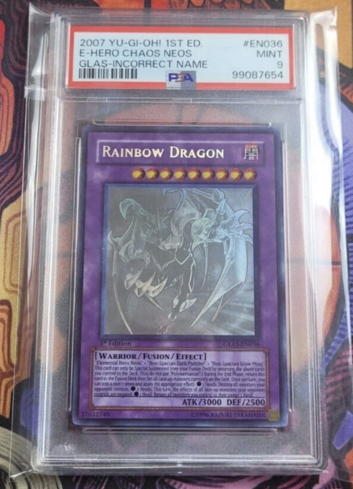 YuGiOh PSA 9 Elemental HERO Chaos Neos Rainbow Dragon ERROR Write Print
