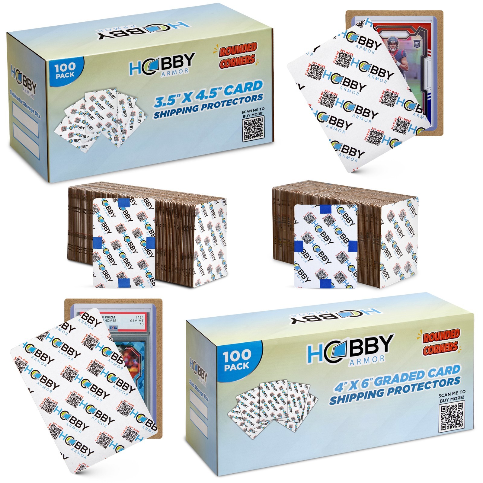 Hobby Armor Bundle, Trading Card Shipping Protectors, 100 Unit Box of Each Size