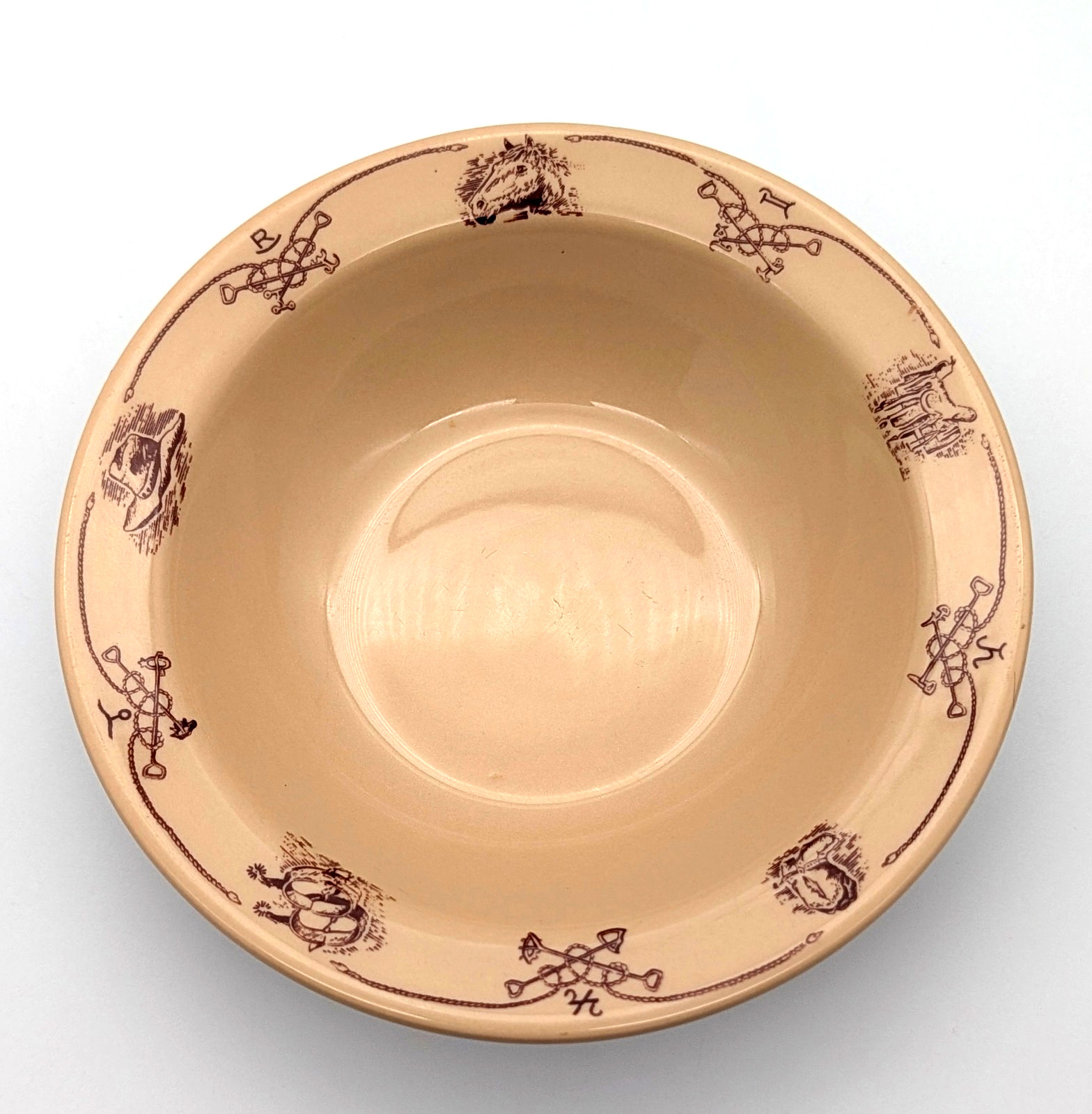 Vintage 1966 Shenango Western Ranch Cowboy Round Up Rimmed Soup Bowl RimRol E-24