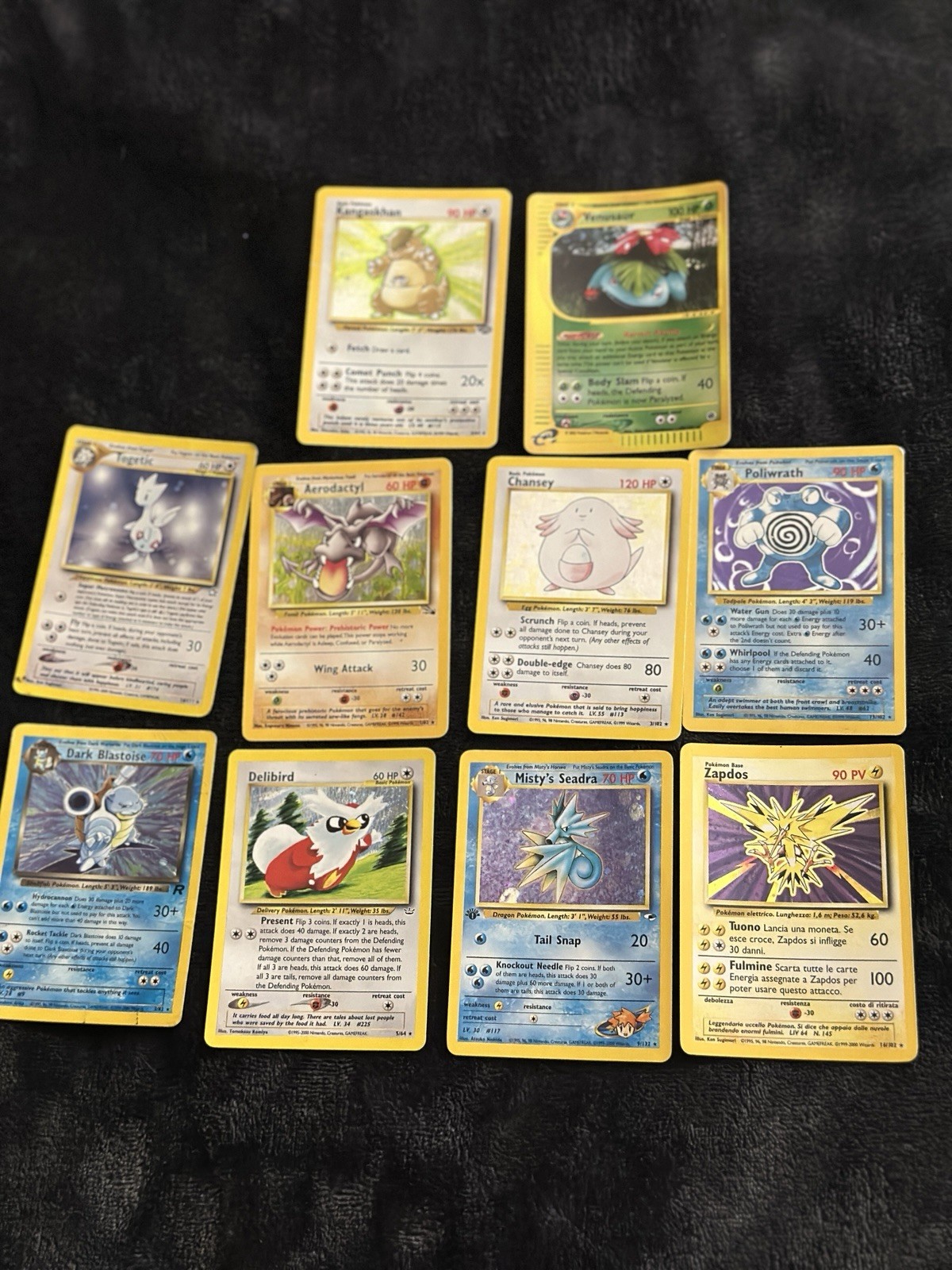 Lot of 10 vintage Pokémon cards from the WOTC era. All cards shown are included.