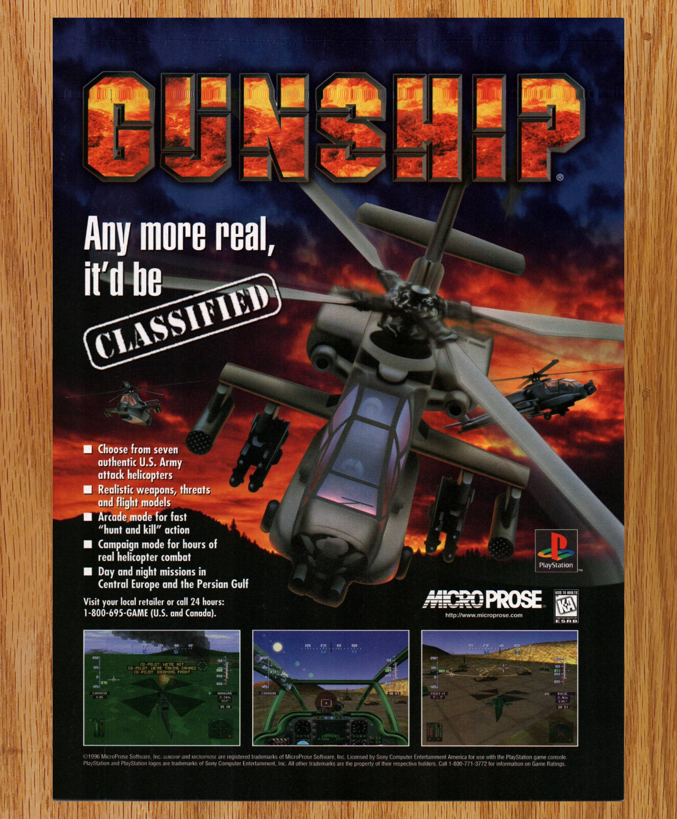 Gunship Attack Helicopter Micro Prose Video Game Print Ads Poster Promo Art 1996
