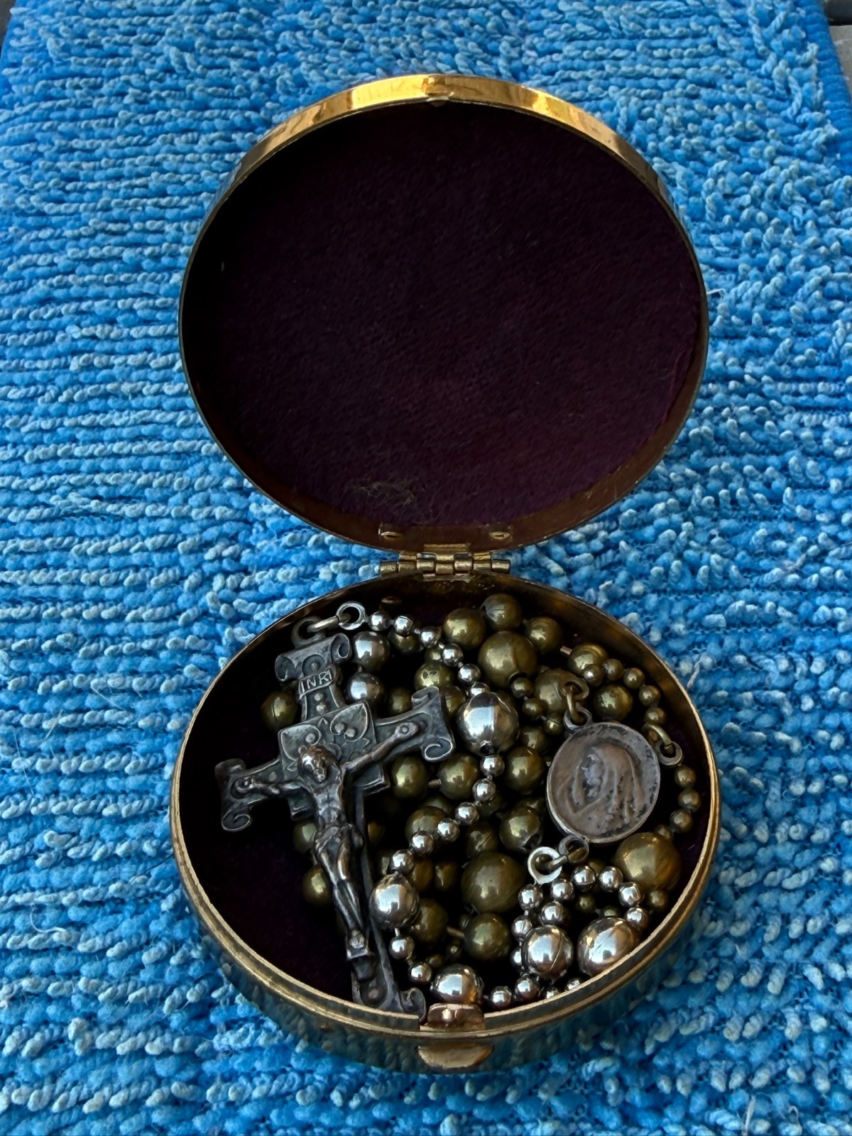 Antique WW2 Military Pull Chain Rosary with Vintage Case