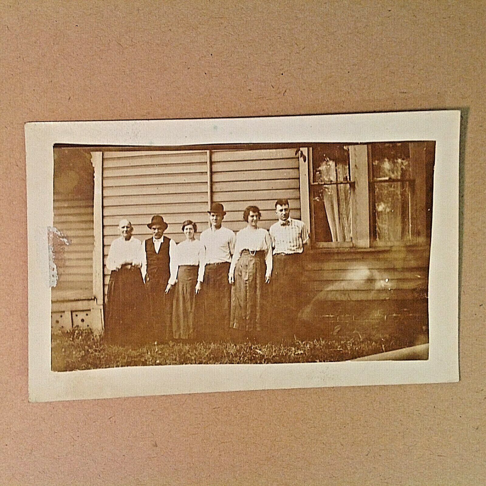 Vintage 1900\'s Lemmings and Jordans Pose House Exterior Derby Bowtie RPPC Ohio