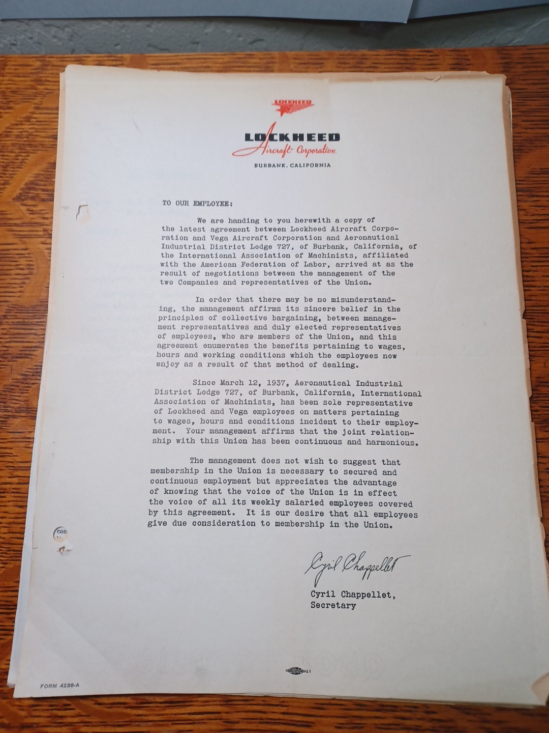 Original 1944 Lockheed New Employee Documents Paper Lot JRR26