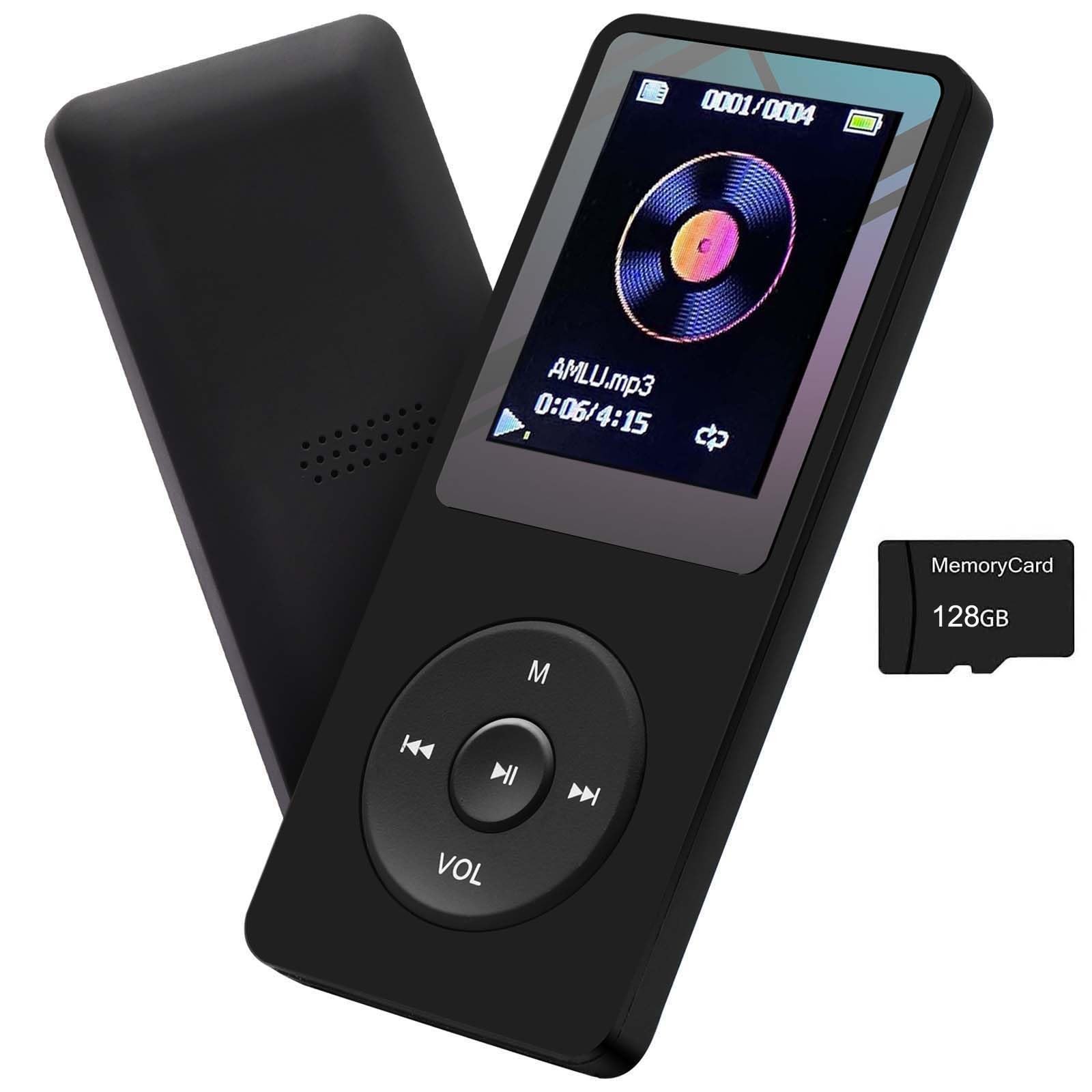 MP3 Player 128GB with Speaker Earphone Portable HiFi Lossless 128GB, Black 
