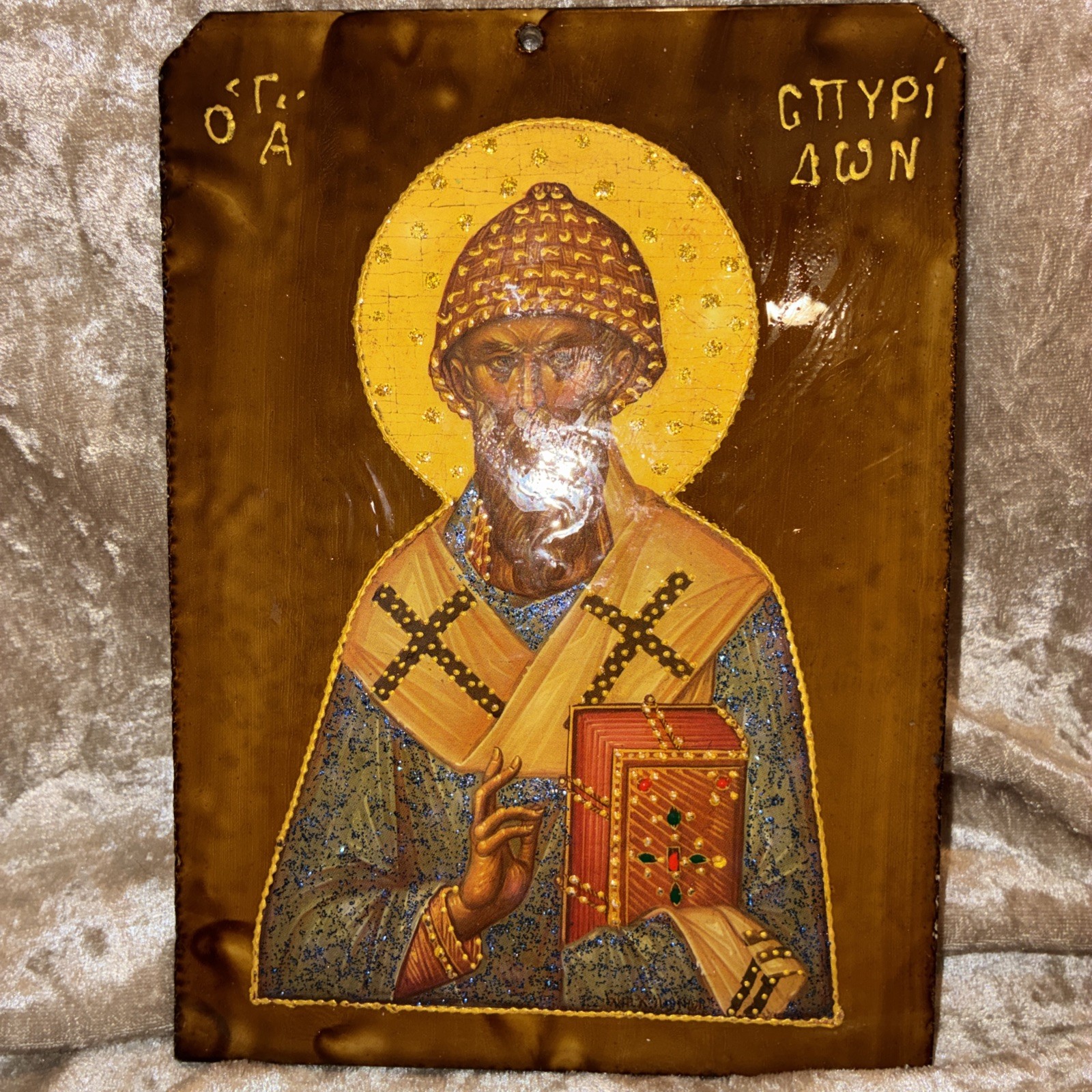Vintage Greek Icon of Spyridon