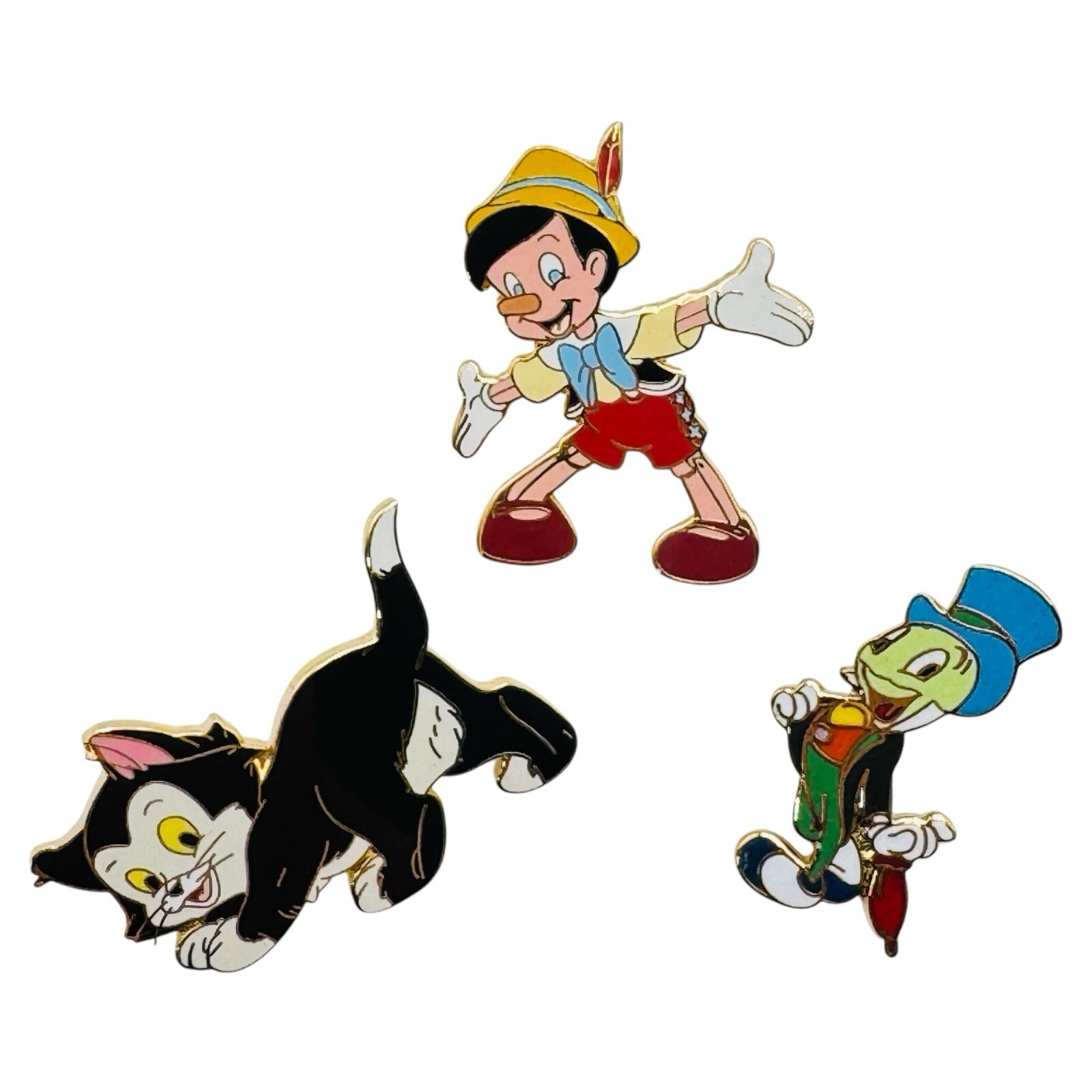 Disney Pinocchio Set Of 3 Pins Figaro Jiminy Cricket 2002 VINTAGE