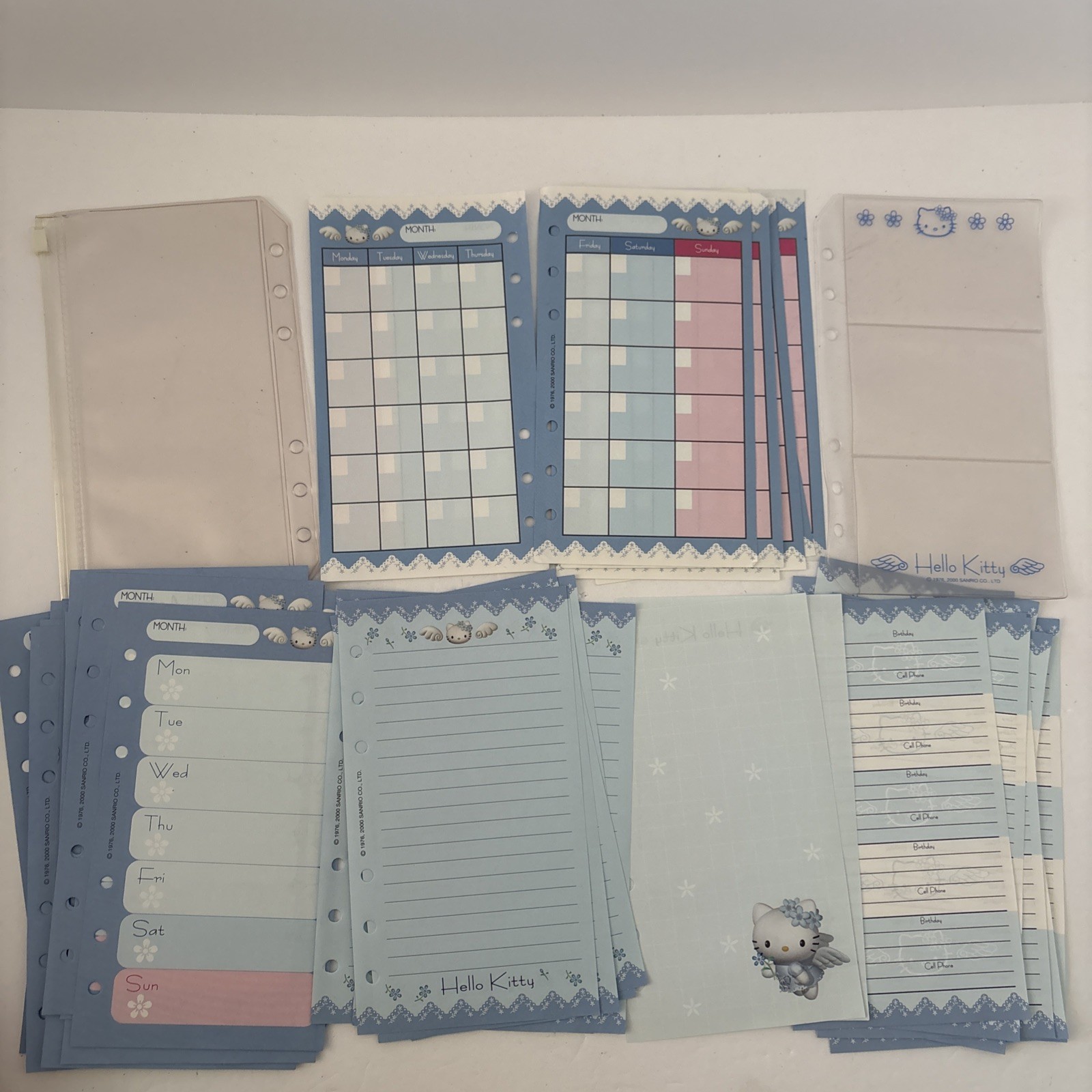 Vintage Sanrio 2001 Hello Kitty Blue Lace Angel Planner Replacement Pages Lot
