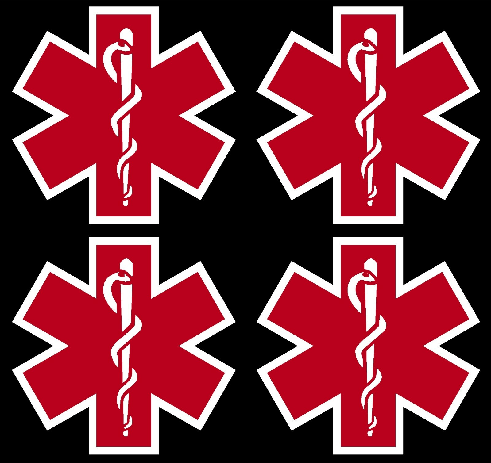 FOUR RED Reflective Vinyl Star Of Life Car or Fire Helmet Decal EMS EMT 2 inch