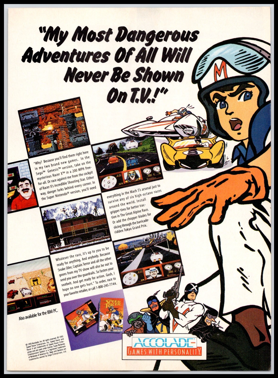 1994 Super Nintendo Speed Racer Game Promo Art Vintage Full Page Print Ad