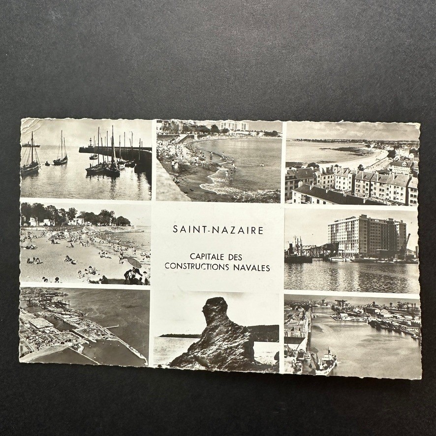 1959 Saint-Nazaire France Postcard Multi-View B&W Maritime History Postmarked