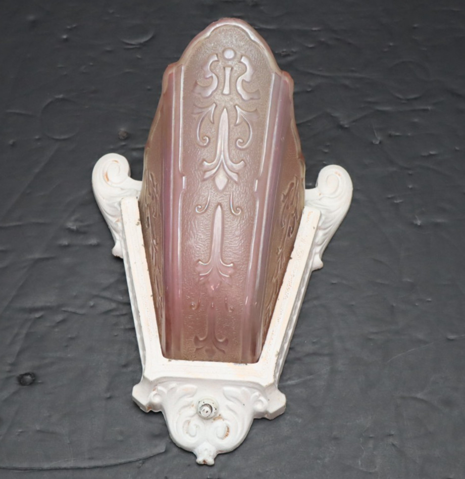 ATQ 1930s Art Deco Etruscan Slip Shade Moe Bridges Wall Sconce Light Fixture VTG