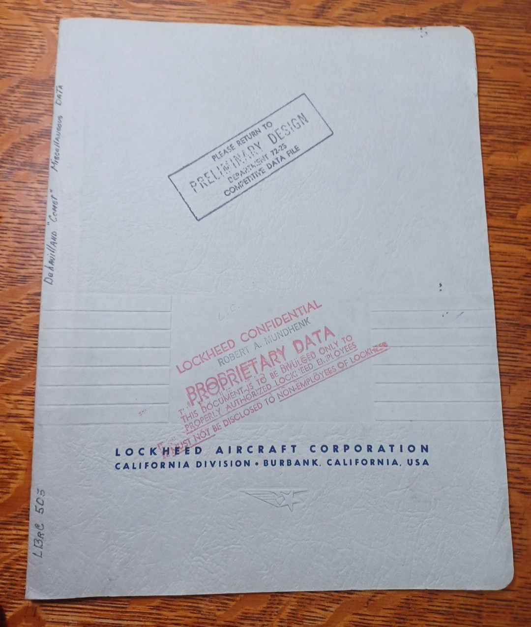 1952 Series 2 Comet Aircraft Propritary Data Lockheed Corp Original Folder JRR51