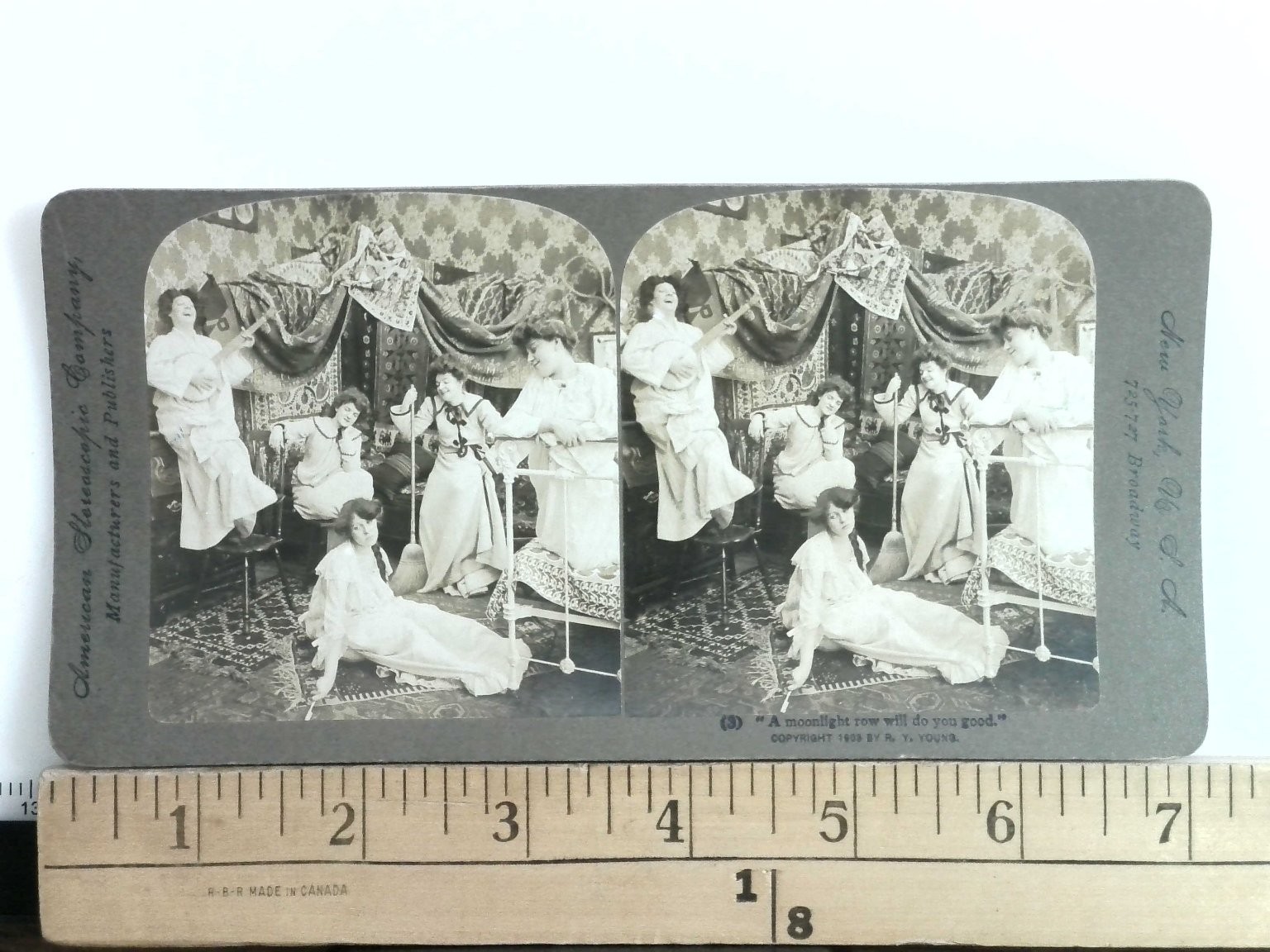 A Moonlight Row Stereoview American Stereoscopic Co. 1903 Victorian Women