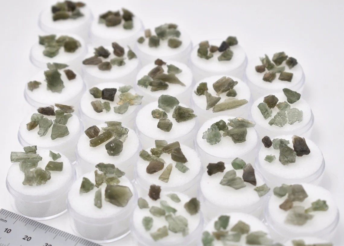 Raw Moldavite 1 gram LOT in Gem Jar Genuine Czech Republic Natural Raw Moldavite