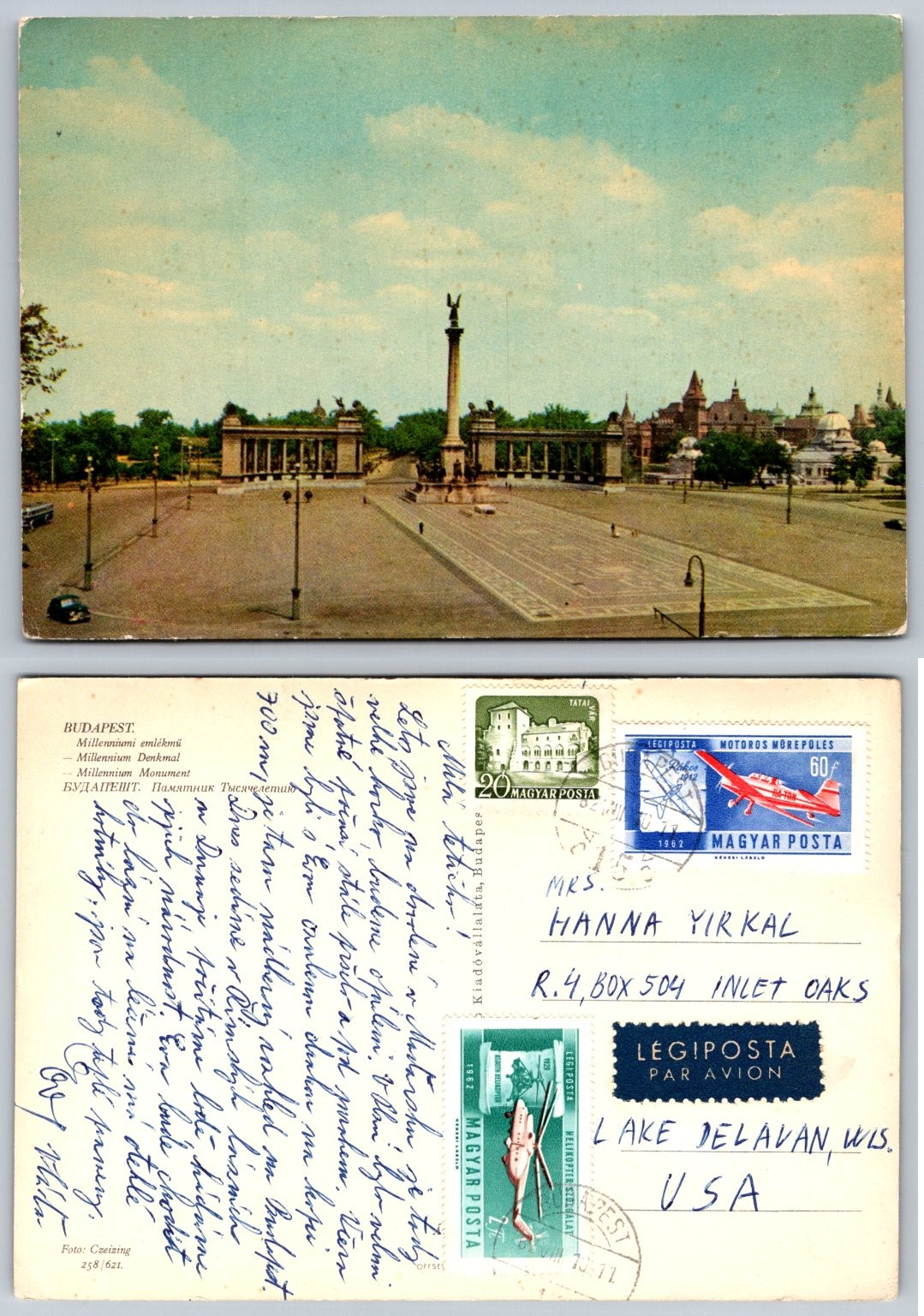 1962 Budapest Heroes\' Square Millennium Monument Hungary Postcard Posted