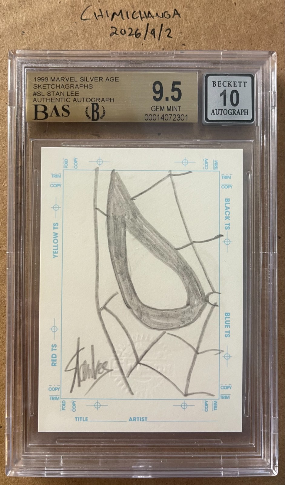 1998 Marvel Silver Age Spider-man Sketchagraph Stan Lee Sketch Autograph Card
