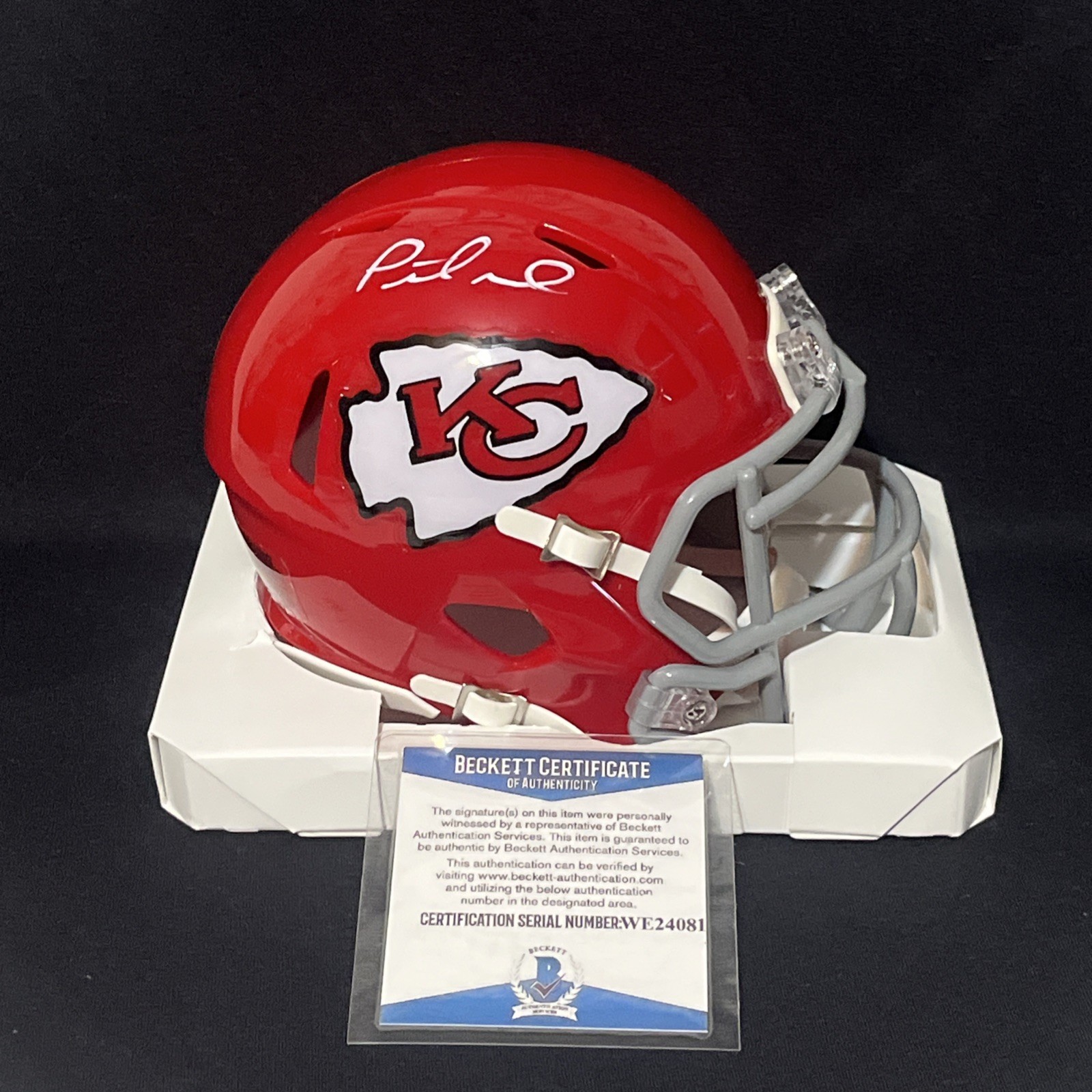 Patrick Mahomes Signed Kansas City Chiefs 60’s Throwback Mini Helmet. BAS COA