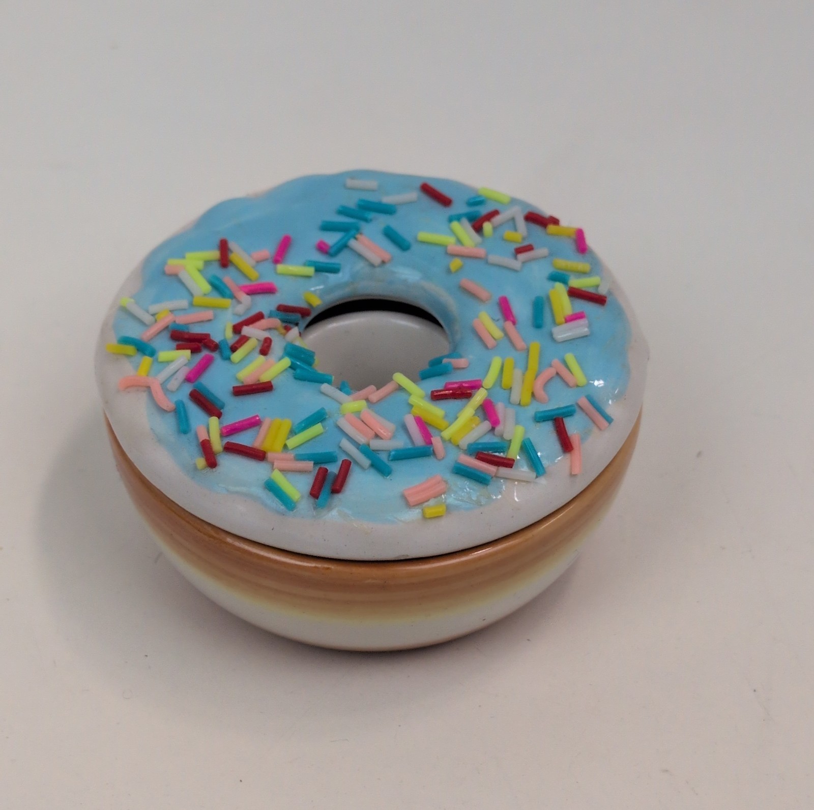 Donut Trinket Box Ceramic Jewelry Candy Storage Container Blue Frosted Sprinkles