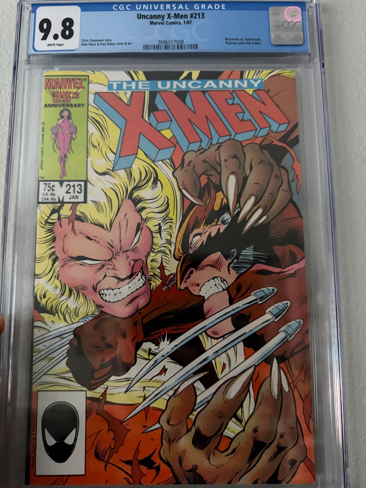 Uncanny X-Men #213 (KEY ISSUE: Wolverine vs Sabretooth) : CGC 9.8