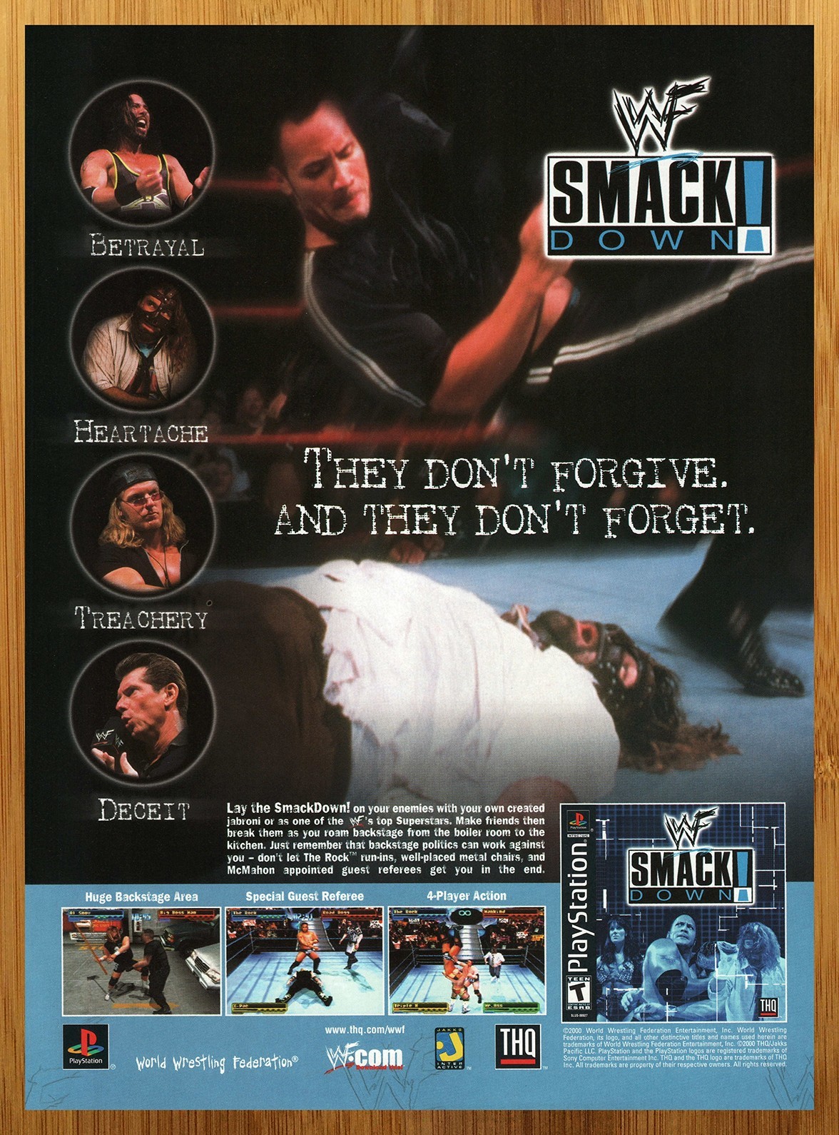 2000 WWF Smackdown Playstation 1 PS1 Print Ad/Poster The Rock Mankind Game Art
