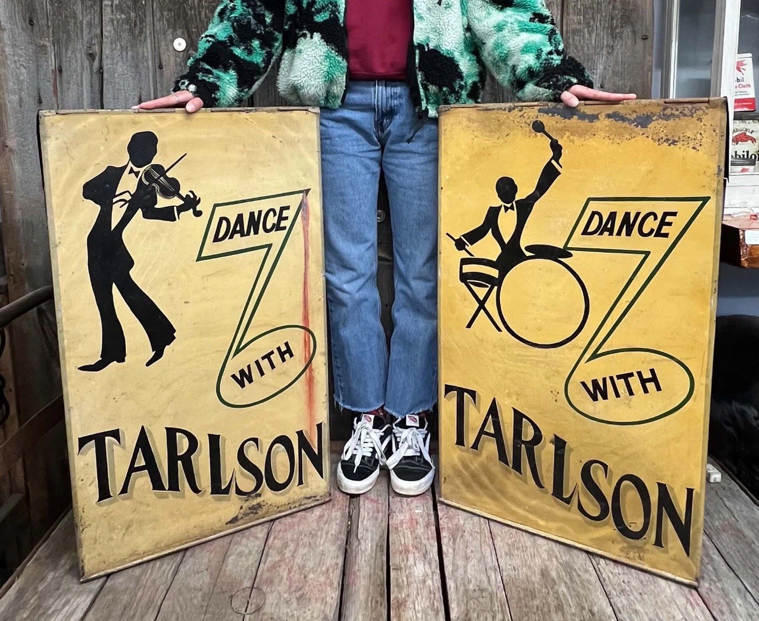 Fantastic 1930s “Tarlson” Music Hall Weirs Beach NH Self Standing Signs 1 Of 1